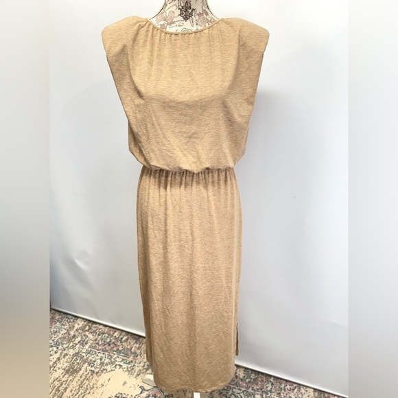 WAYF Tan knit cap sleeve elastic waist midi dress size M - Picture 4 of 16
